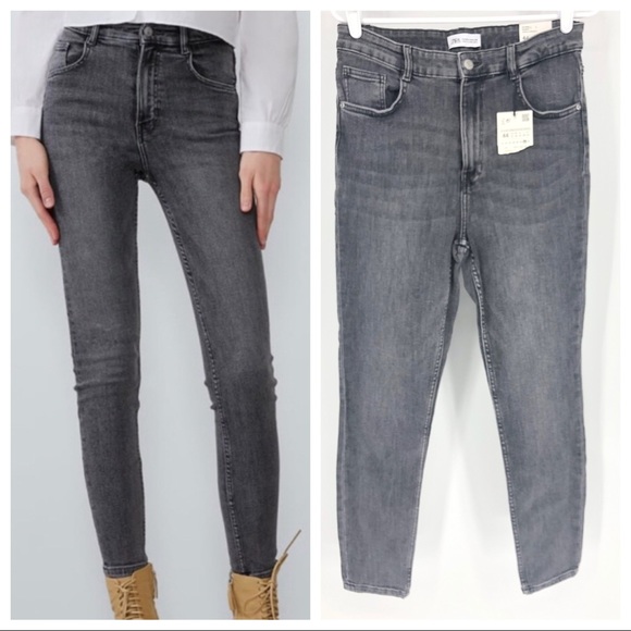 ZARA NWT VINTAGE SKINNY Hi-Rise Ankle Jeans Gray